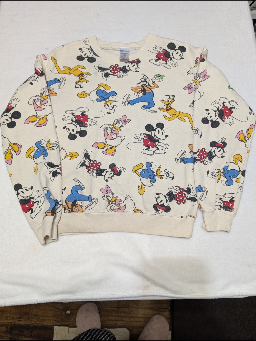 Disney Cream Mickey & Friends Allover Print Sweatshirt Size XS